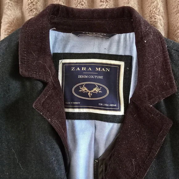 Zara Man Denim Couture Dark Green Blazer with Burgundy Accents - Picture 2 of 4